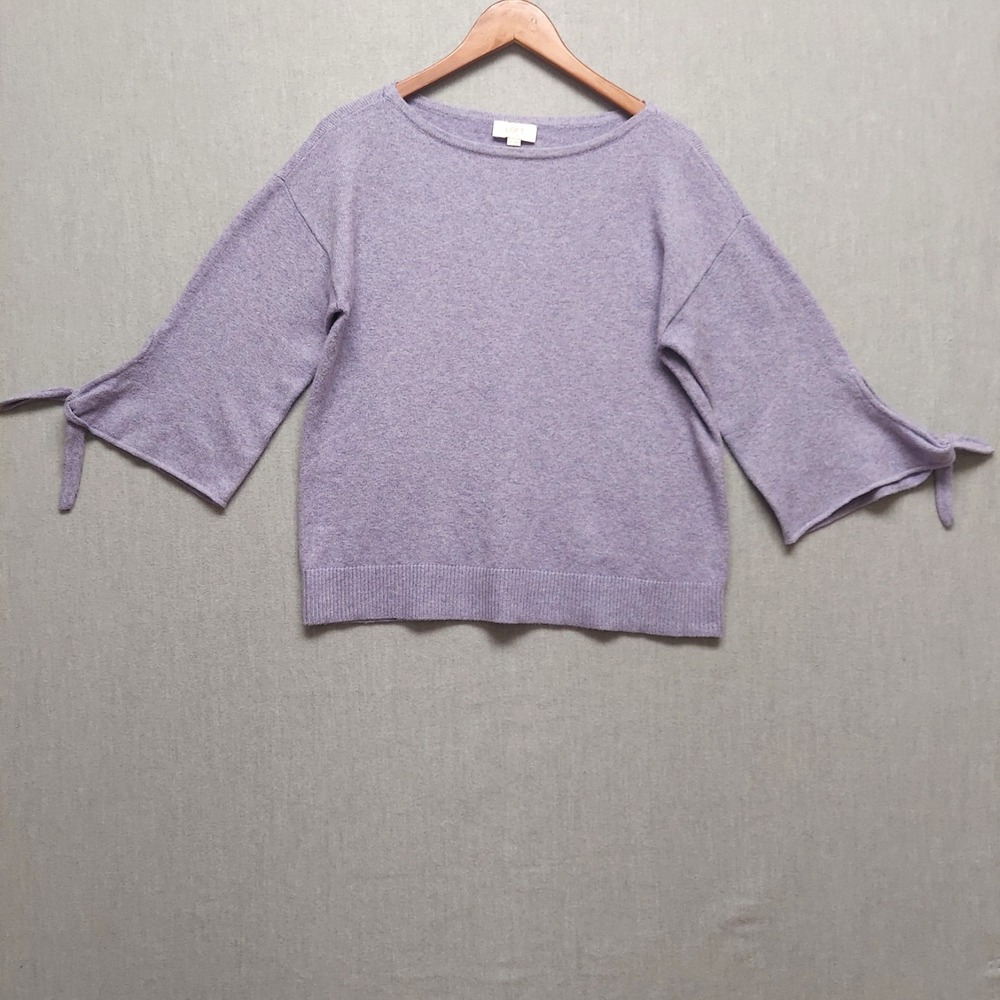 LOFT Womens Sweater M Purple 3/4 Bell Tie Sleeve Soft Stretch Knit Cozy Top
